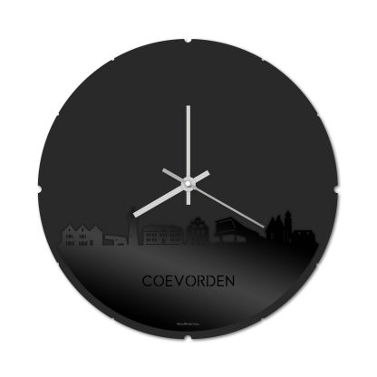 Skyline Klok Rond Coevorden Zwart glanzend gerecycled kunststof cadeau decoratie relatiegeschenk van WoodWideCities