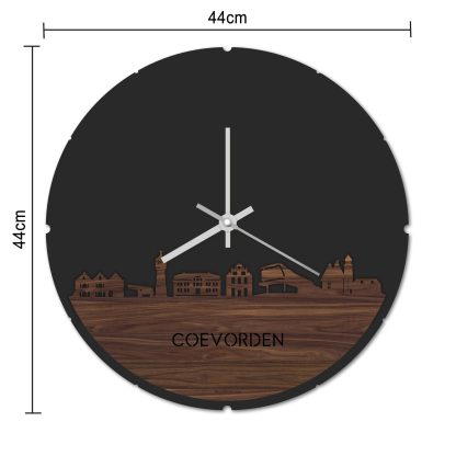 Skyline Klok Rond Coevorden Zwart glanzend gerecycled kunststof cadeau decoratie relatiegeschenk van WoodWideCities