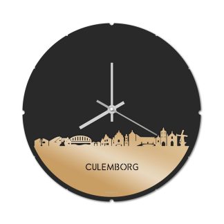 Skyline Klok Rond Culemborg Metallic Goud gerecycled kunststof cadeau decoratie relatiegeschenk van WoodWideCities