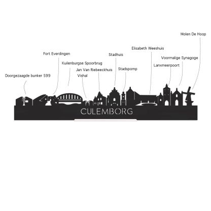 Skyline Klok Rond Culemborg Noten houten cadeau decoratie relatiegeschenk van WoodWideCities