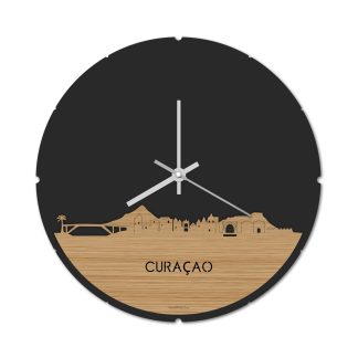 Skyline Klok Rond Curaçao Bamboe houten cadeau decoratie relatiegeschenk van WoodWideCities