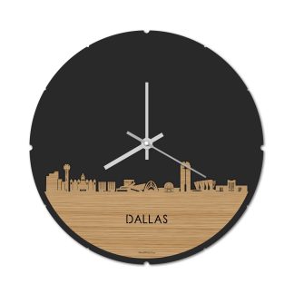 Skyline Klok Rond Dallas Bamboe houten cadeau decoratie relatiegeschenk van WoodWideCities