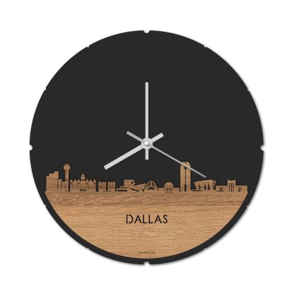 Skyline Klok Dallas Eiken houten cadeau decoratie relatiegeschenk van WoodWideCities