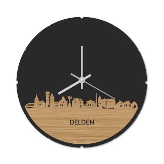 Skyline Klok Rond Delden Bamboe houten cadeau decoratie relatiegeschenk van WoodWideCities