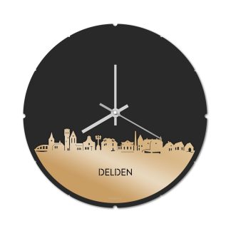 Skyline Klok Rond Delden Metallic Goud gerecycled kunststof cadeau decoratie relatiegeschenk van WoodWideCities