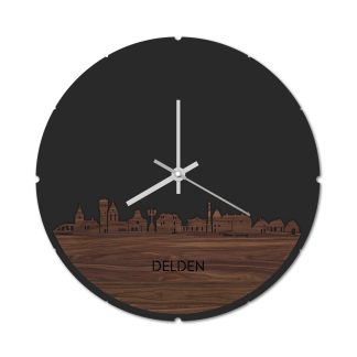 Skyline Klok Rond Delden Noten houten cadeau decoratie relatiegeschenk van WoodWideCities