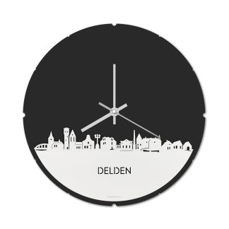 Skyline Klok Rond Delden Wit glanzend gerecycled kunststof cadeau decoratie relatiegeschenk van WoodWideCities