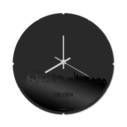 Skyline Klok Rond Delden Zwart glanzend gerecycled kunststof cadeau decoratie relatiegeschenk van WoodWideCities