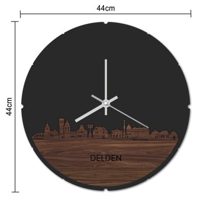 Skyline Klok Rond Delden Zwart glanzend gerecycled kunststof cadeau decoratie relatiegeschenk van WoodWideCities