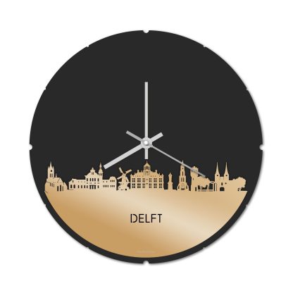 Skyline Klok Rond Delft Metallic Goud gerecycled kunststof cadeau decoratie relatiegeschenk van WoodWideCities