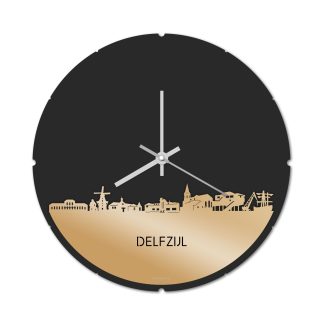 Skyline Klok Rond Delfzijl Metallic Goud gerecycled kunststof cadeau decoratie relatiegeschenk van WoodWideCities