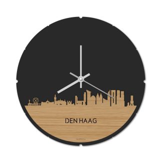 Skyline Klok Rond Den Haag Bamboe Bamboe  houten cadeau decoratie relatiegeschenk van WoodWideCities