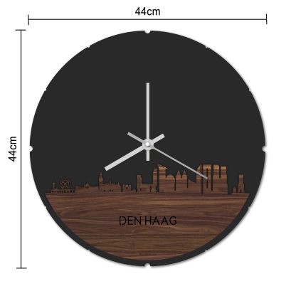 Skyline Klok Rond Den Haag Eiken houten cadeau decoratie relatiegeschenk van WoodWideCities