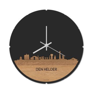 Skyline Klok Rond Den Helder Eiken Eiken  houten cadeau decoratie relatiegeschenk van WoodWideCities