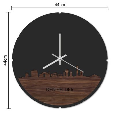 Skyline Klok Rond Den Helder Eiken houten cadeau decoratie relatiegeschenk van WoodWideCities