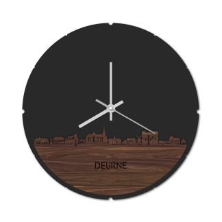 Skyline Klok Rond Deurne Noten houten cadeau decoratie relatiegeschenk van WoodWideCities