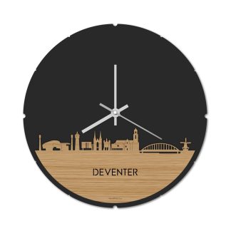 Skyline Klok Rond Deventer Bamboe houten cadeau decoratie relatiegeschenk van WoodWideCities