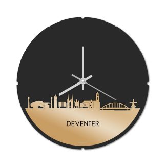 Skyline Klok Rond Deventer Metallic Goud gerecycled kunststof cadeau decoratie relatiegeschenk van WoodWideCities