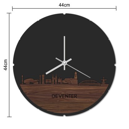 Skyline Klok Rond Deventer Noten houten cadeau decoratie relatiegeschenk van WoodWideCities