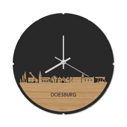 Skyline Klok Rond Doesburg Bamboe houten cadeau decoratie relatiegeschenk van WoodWideCities