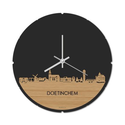 Skyline Klok Rond Doetinchem Bamboe houten cadeau decoratie relatiegeschenk van WoodWideCities