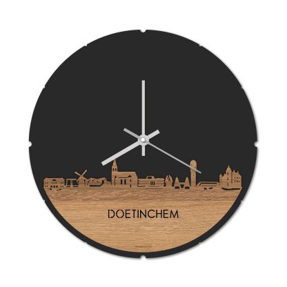 Skyline Klok Rond Doetinchem Eiken houten cadeau decoratie relatiegeschenk van WoodWideCities