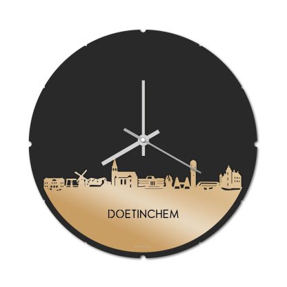 Skyline Klok Rond Doetinchem Metallic Goud gerecycled kunststof cadeau decoratie relatiegeschenk van WoodWideCities