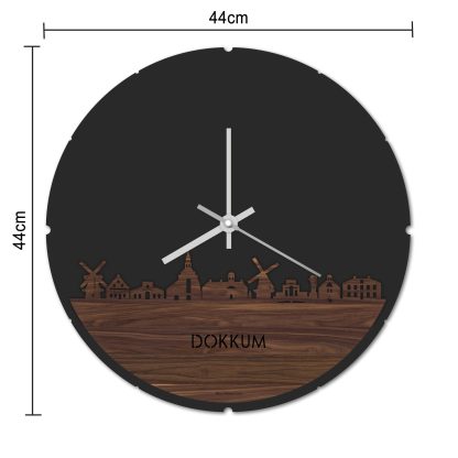 Skyline Klok Rond Dokkum Bamboe houten cadeau decoratie relatiegeschenk van WoodWideCities