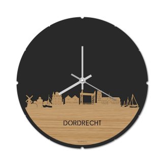 Skyline Klok Rond Dordrecht Bamboe houten cadeau decoratie relatiegeschenk van WoodWideCities