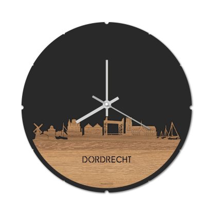 Skyline Klok Rond Dordrecht Eiken houten cadeau decoratie relatiegeschenk van WoodWideCities