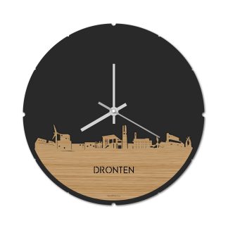 Skyline Klok Rond Dronten Bamboe houten cadeau decoratie relatiegeschenk van WoodWideCities