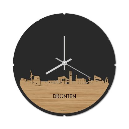 Skyline Klok Rond Dronten Bamboe houten cadeau decoratie relatiegeschenk van WoodWideCities