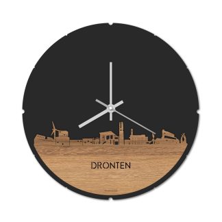 Skyline Klok Rond Dronten Eiken houten cadeau decoratie relatiegeschenk van WoodWideCities