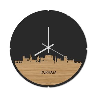 Skyline Klok Rond Durham Bamboe houten cadeau decoratie relatiegeschenk van WoodWideCities