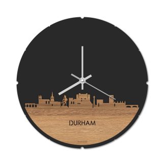 Skyline Klok Rond Durham Eiken houten cadeau decoratie relatiegeschenk van WoodWideCities