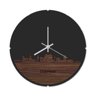 Skyline Klok Rond Durham Noten houten cadeau decoratie relatiegeschenk van WoodWideCities