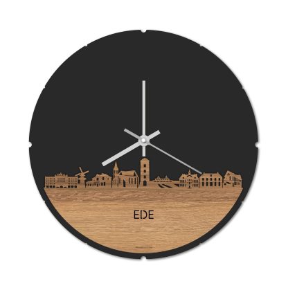 Skyline Klok Rond Ede Eiken houten cadeau decoratie relatiegeschenk van WoodWideCities