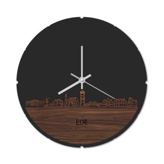 Skyline Klok Rond Ede Noten houten cadeau decoratie relatiegeschenk van WoodWideCities