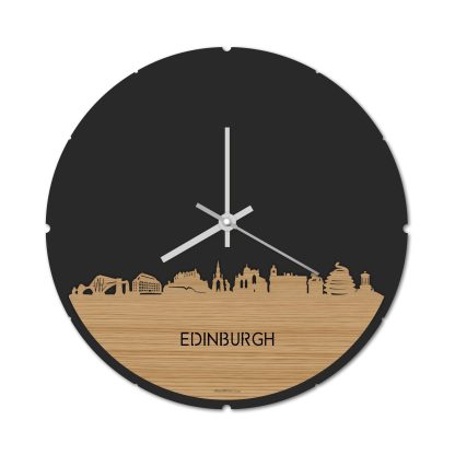 Skyline Klok Rond Edinburgh Bamboe houten cadeau decoratie relatiegeschenk van WoodWideCities