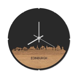 Skyline Klok Rond Edinburgh Eiken houten cadeau decoratie relatiegeschenk van WoodWideCities