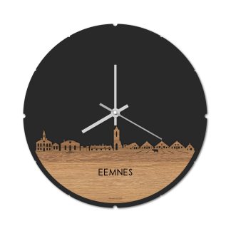 Skyline Klok Rond Eemnes Eiken houten cadeau decoratie relatiegeschenk van WoodWideCities