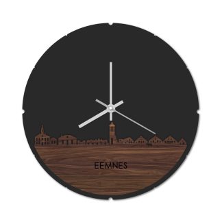 Skyline Klok Rond Eemnes Noten houten cadeau decoratie relatiegeschenk van WoodWideCities