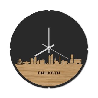 Skyline Klok Rond Eindhoven Bamboe Bamboe  houten cadeau decoratie relatiegeschenk van WoodWideCities