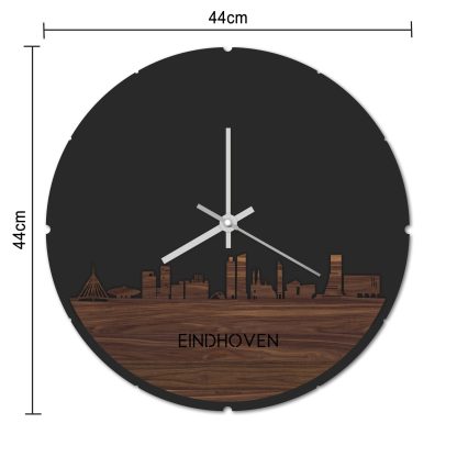 Skyline Klok Rond Eindhoven Eiken houten cadeau decoratie relatiegeschenk van WoodWideCities