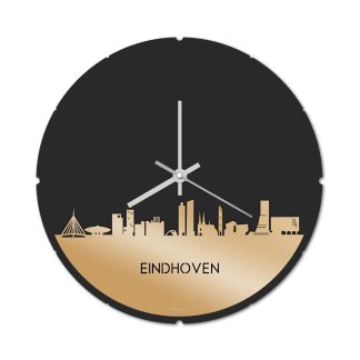 Skyline Klok Rond Eindhoven Metallic Goud gerecycled kunststof cadeau decoratie relatiegeschenk van WoodWideCities