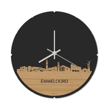 Skyline Klok Rond Emmeloord Bamboe houten cadeau decoratie relatiegeschenk van WoodWideCities