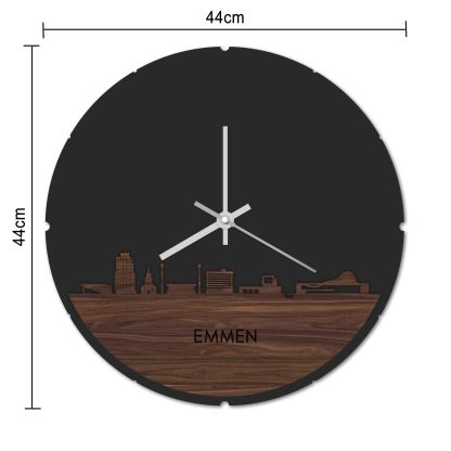 Skyline Klok Rond Emmen Eiken Eiken houten cadeau decoratie relatiegeschenk van WoodWideCities