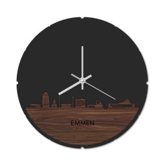 Skyline Klok Rond Emmen Noten Noten houten cadeau decoratie relatiegeschenk van WoodWideCities