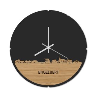 Skyline Klok Rond Engelbert Bamboe houten cadeau decoratie relatiegeschenk van WoodWideCities