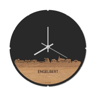 Skyline Klok Rond Engelbert Eiken houten cadeau decoratie relatiegeschenk van WoodWideCities